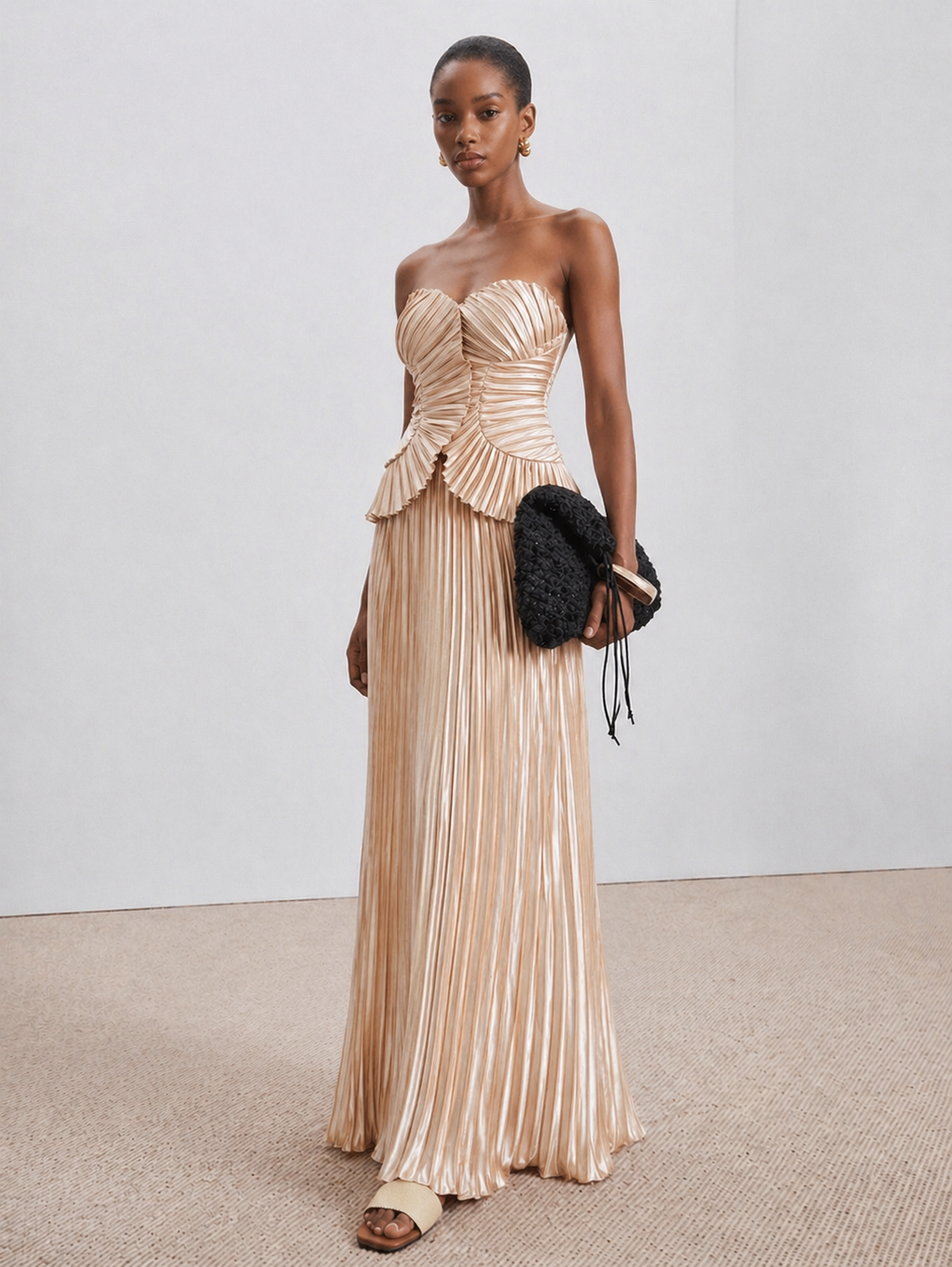 Sofia Pleated Maxi Dress Champagne
