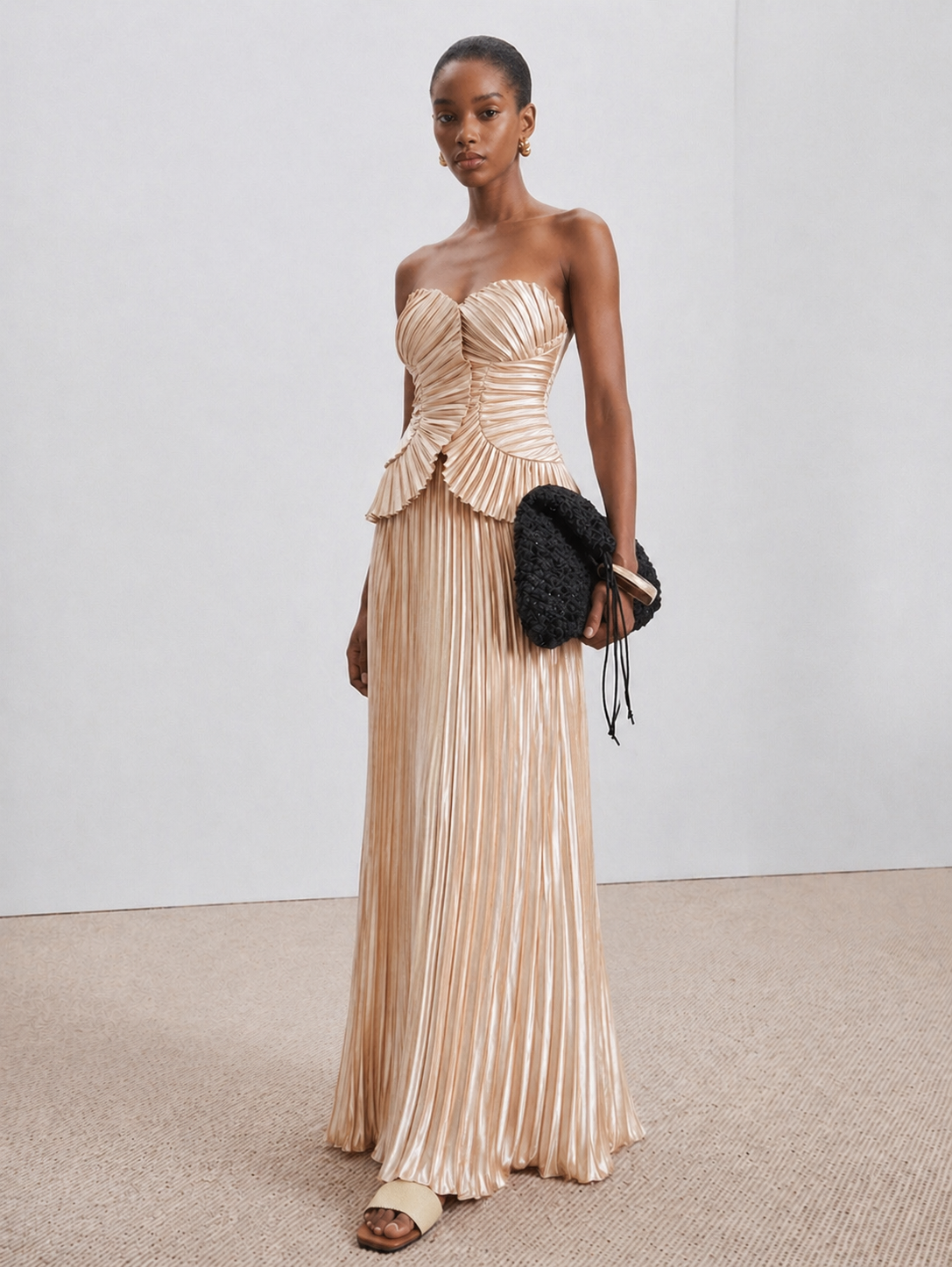 Sofia Pleated Maxi Dress Champagne
