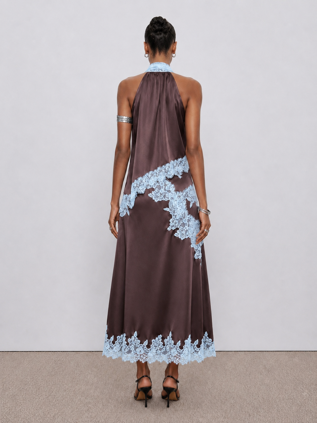 Kelsey Satin Lace Top - Brown