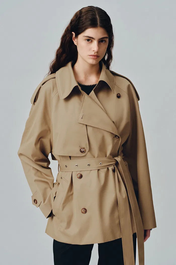 Lina Cropped Trench Coat in Cotton Twill