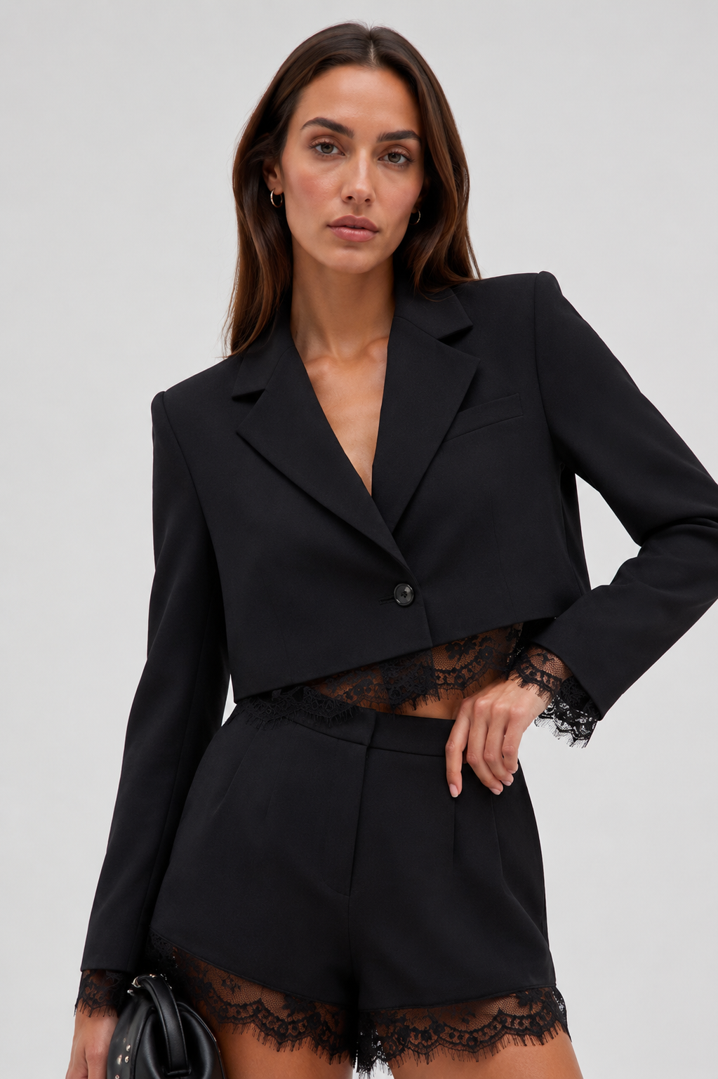 Maia Cropped Lace Trim Blazer