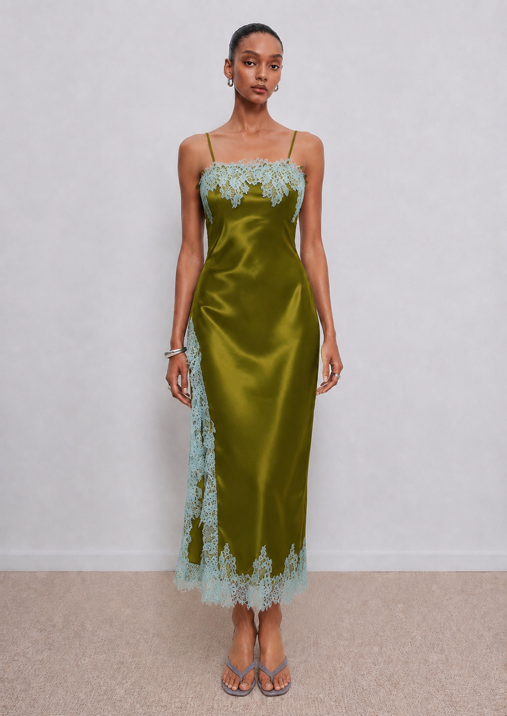 Delia Satin Lace Trim Slip Dress