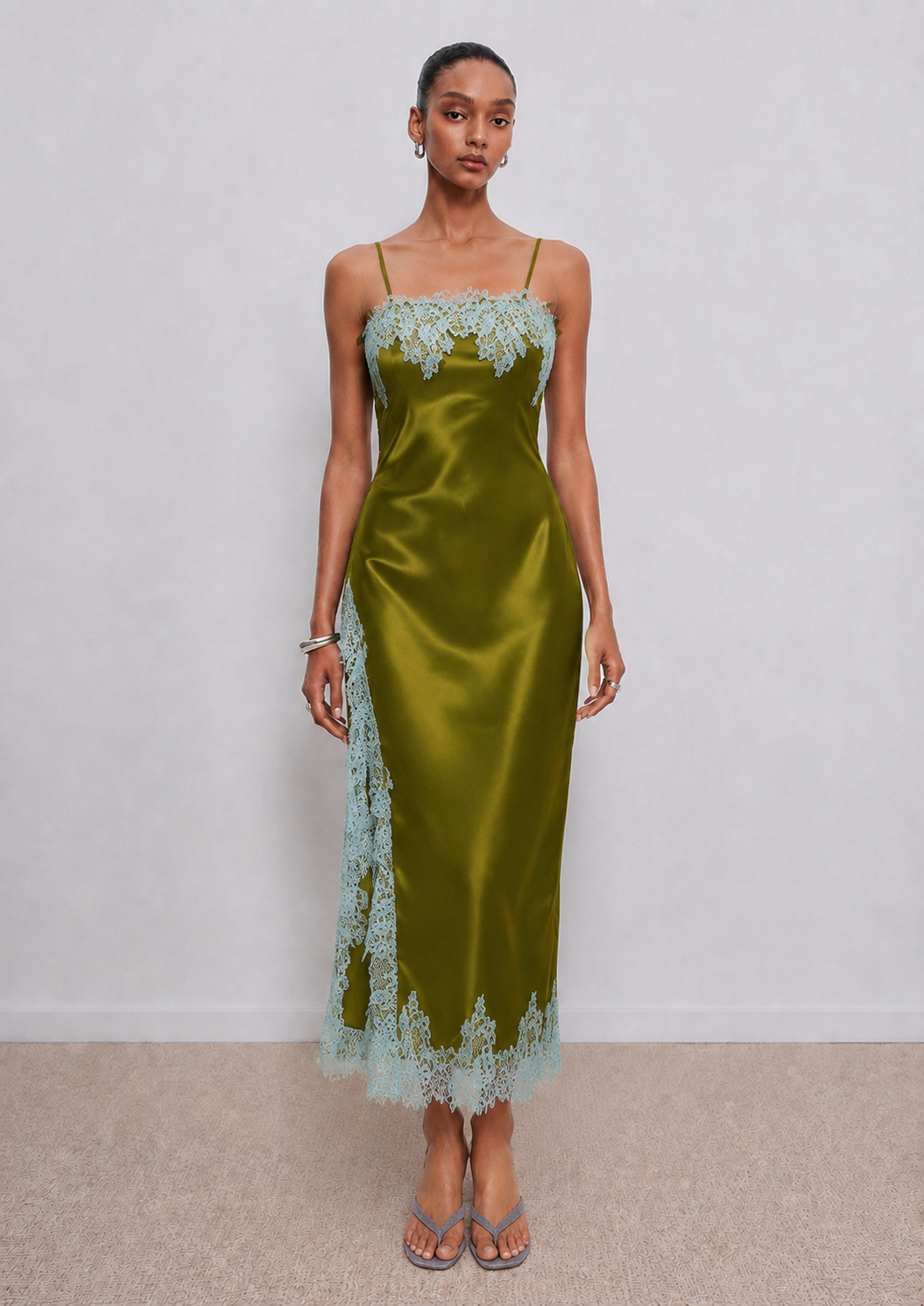 Delia Satin Lace Trim Slip Dress