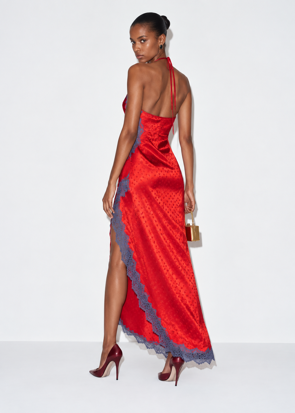 Nomi Satin Lace Midi Dress