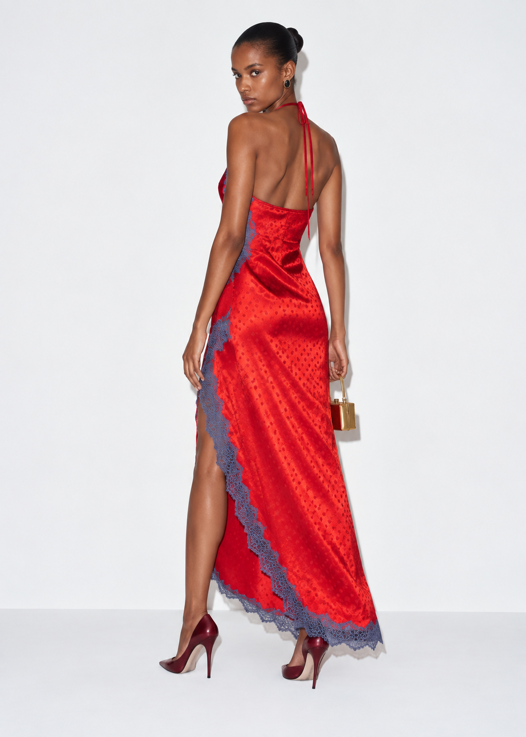 Nomi Satin Lace Midi Dress