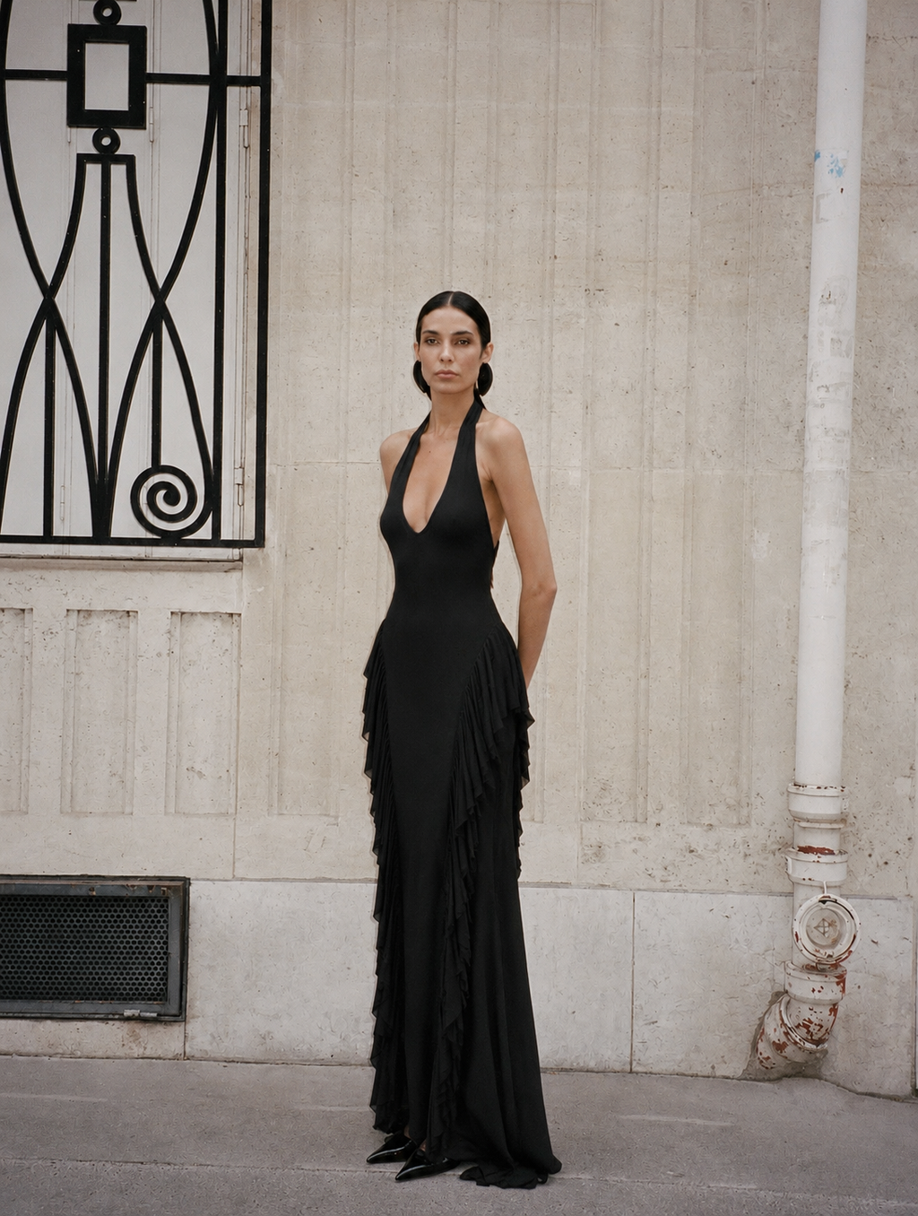 Caila Halter Ruffle Maxi Dress