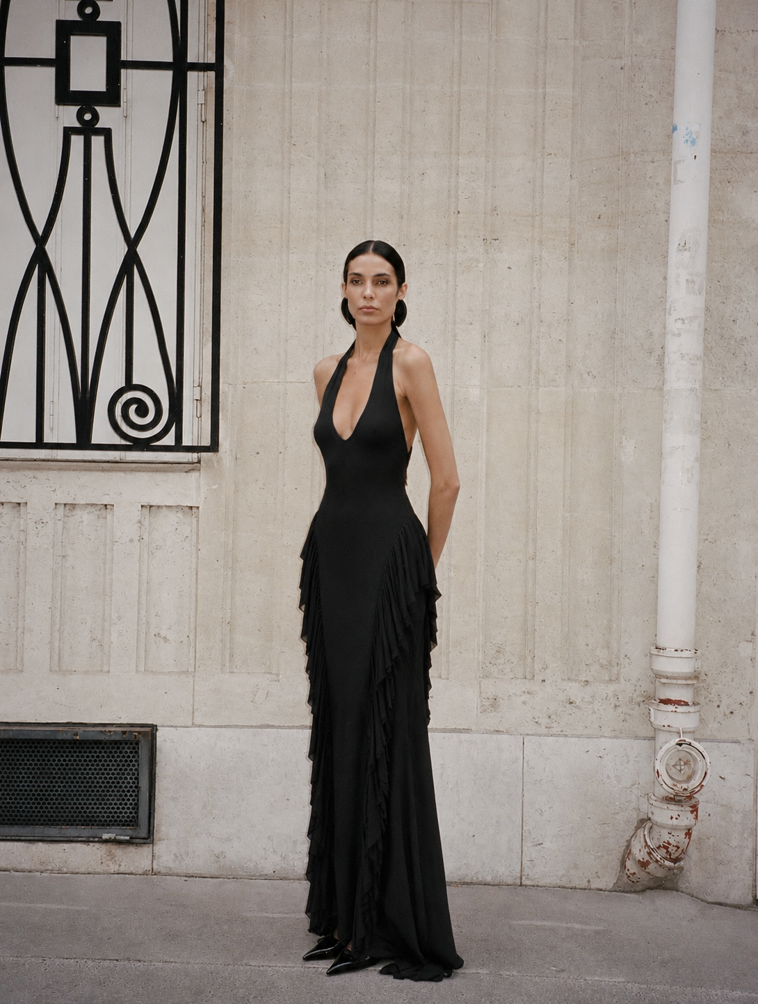 Caila Halter Ruffle Maxi Dress