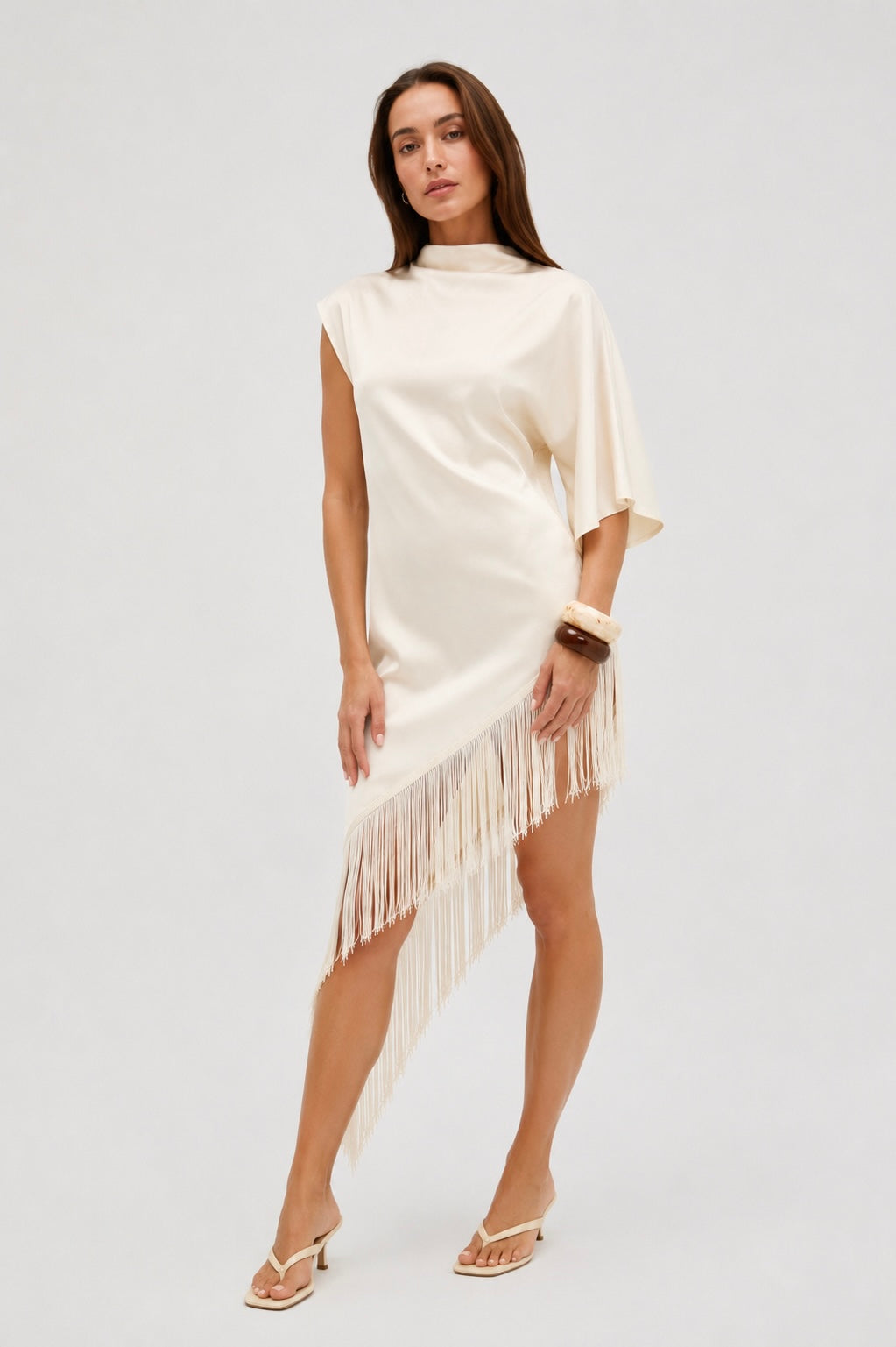 Tibby Asymmetric Fringe Midi Dress