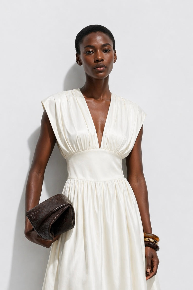 Roxie Satin Maxi Dress Cream