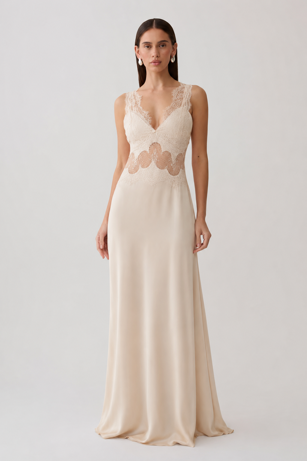 Olina Satin Lace Maxi Dress