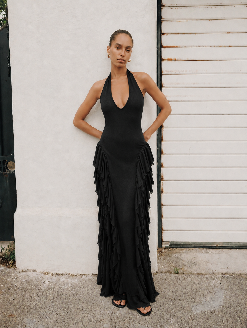 Caila Halter Ruffle Maxi Dress