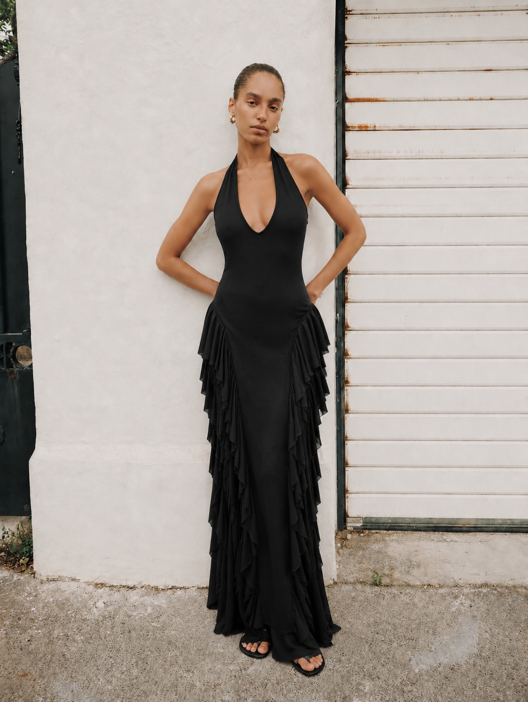 Caila Halter Ruffle Maxi Dress