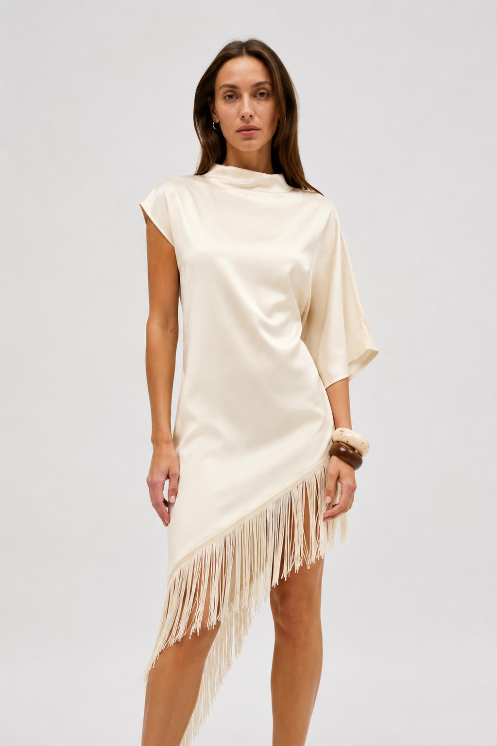 Tibby Asymmetric Fringe Midi Dress