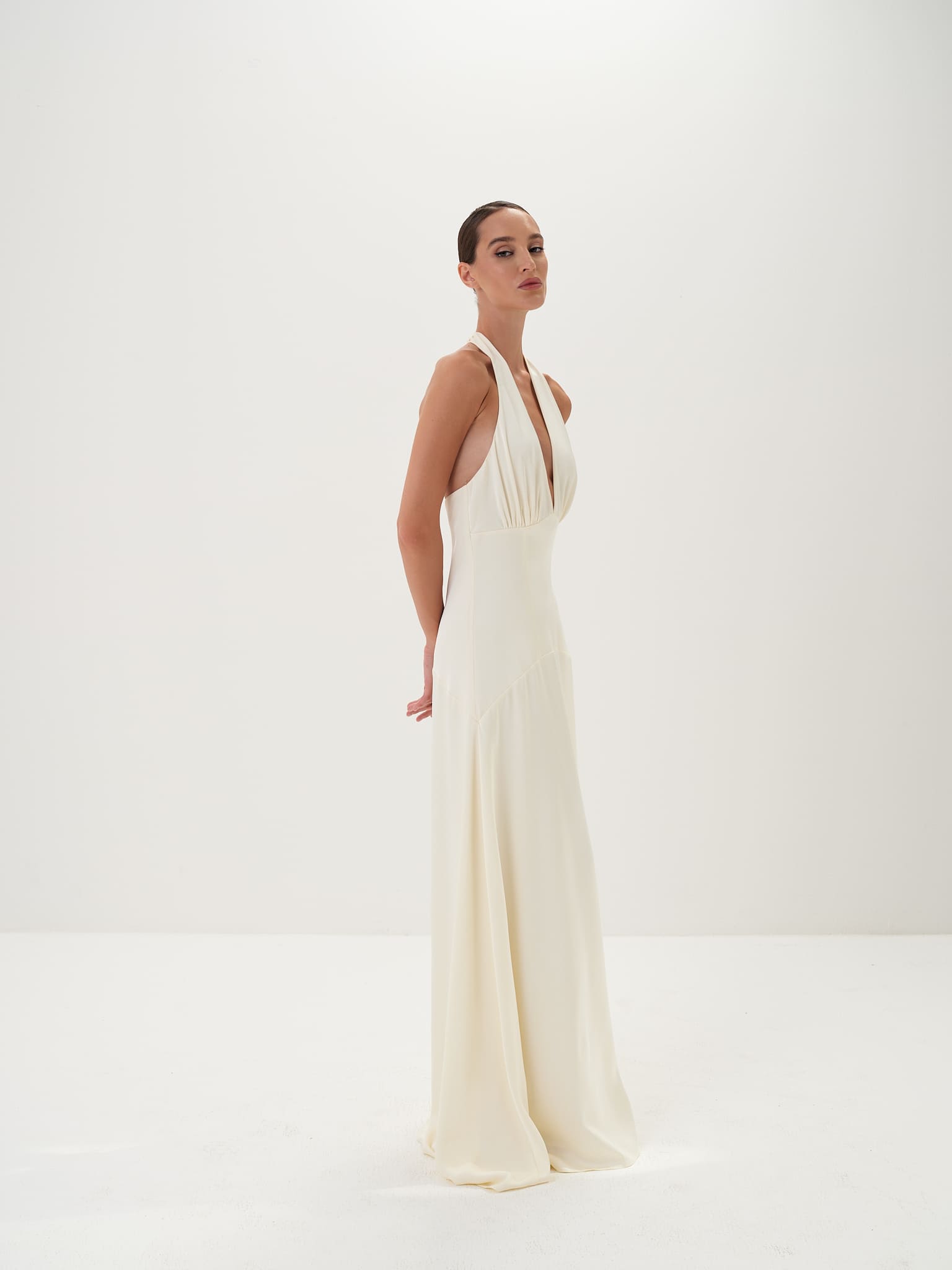 Serena Backless Halter Gown in Satin