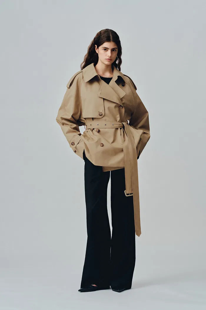 Lina Cropped Trench Coat in Cotton Twill