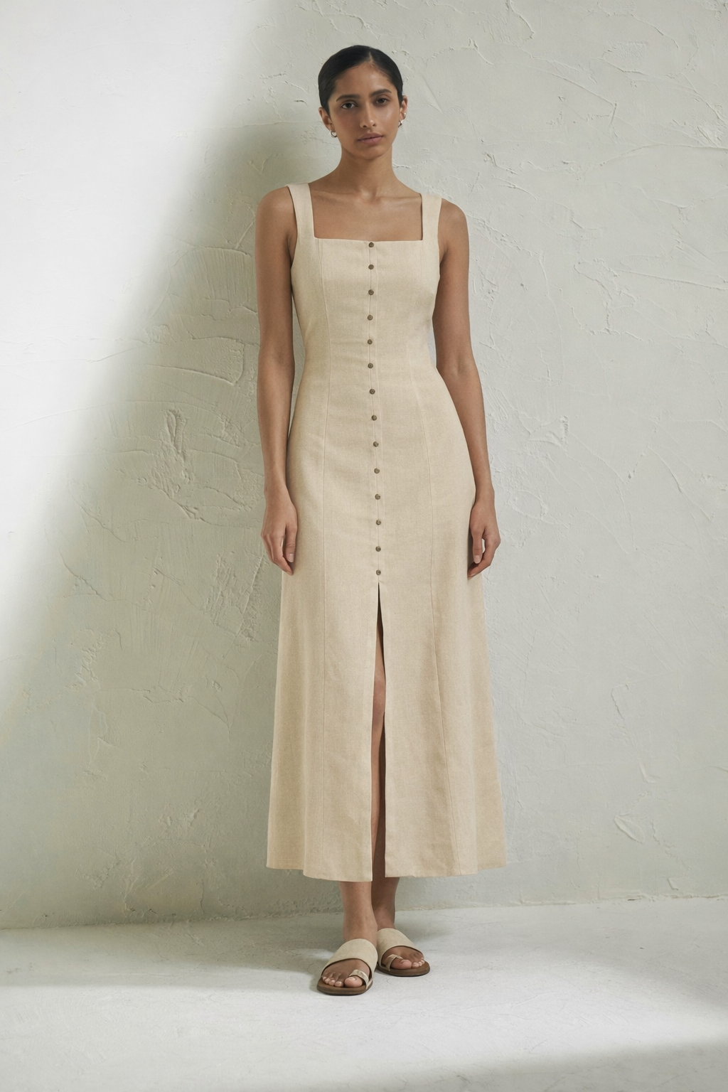 Alba Linen Blend Midi Dress – CURATED ROW