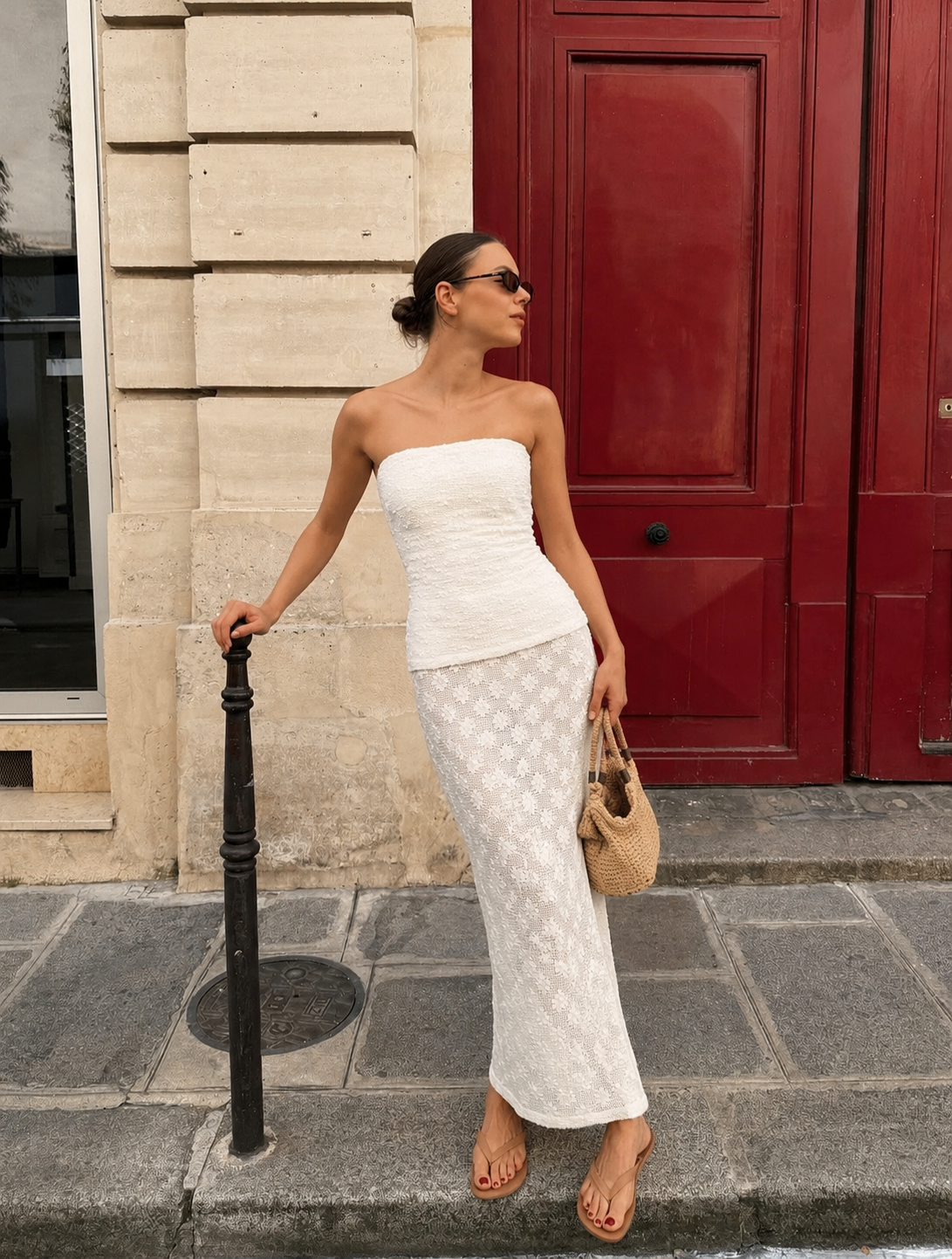 Julia Textured Top & Lace Maxi Skirt Set
