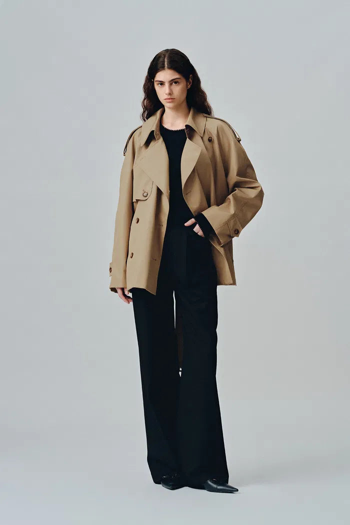 Lina Cropped Trench Coat in Cotton Twill