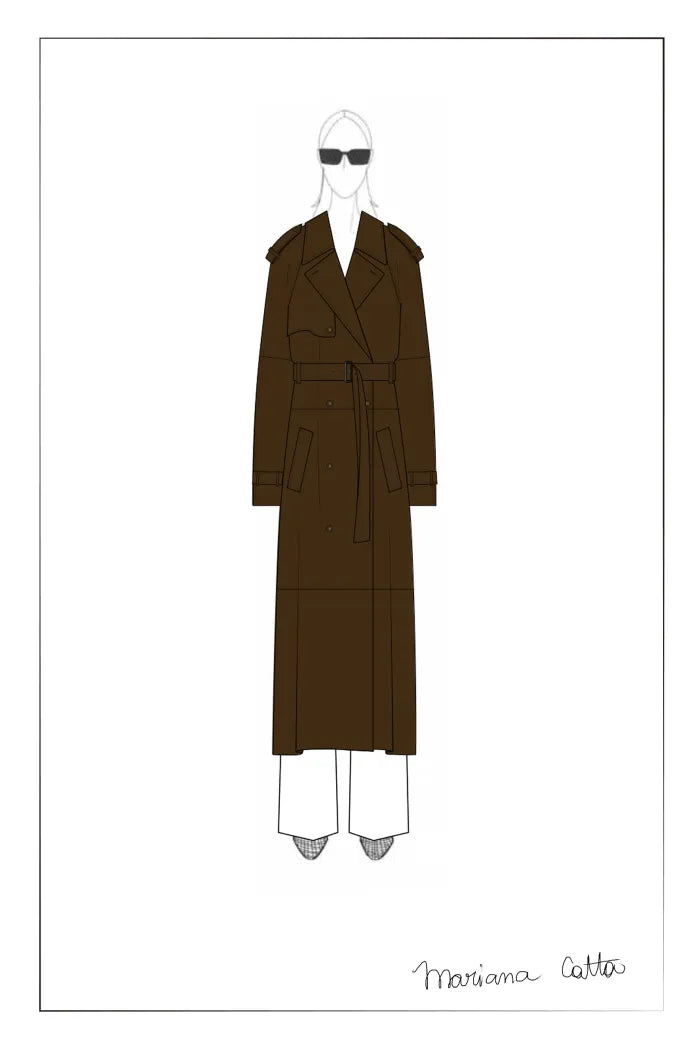 Tilda Detachable Epaulette  Trench Coat in Faux Suede