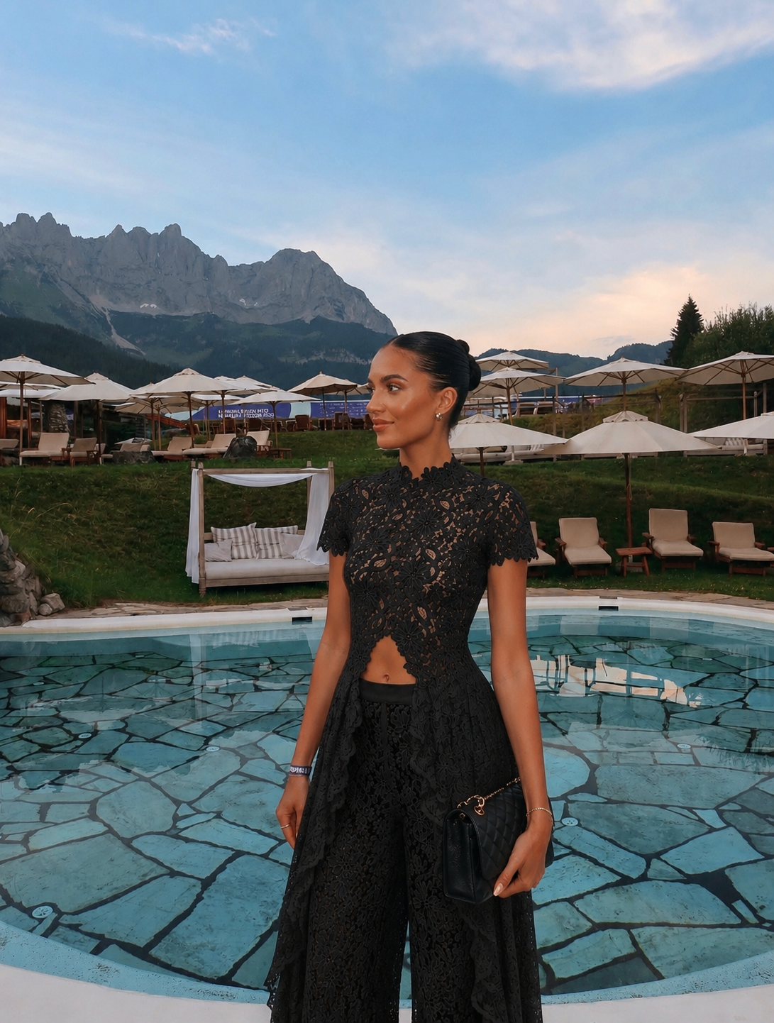 Loana Lace Top & Pants Set - Black