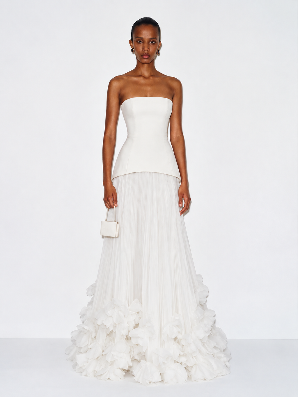 Marbella Floral Pleated Corset Maxi Dress - White