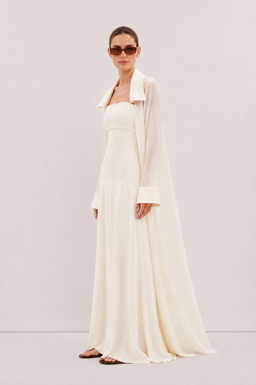 Amaya Satin Mesh Maxi Dress Set - Ivory