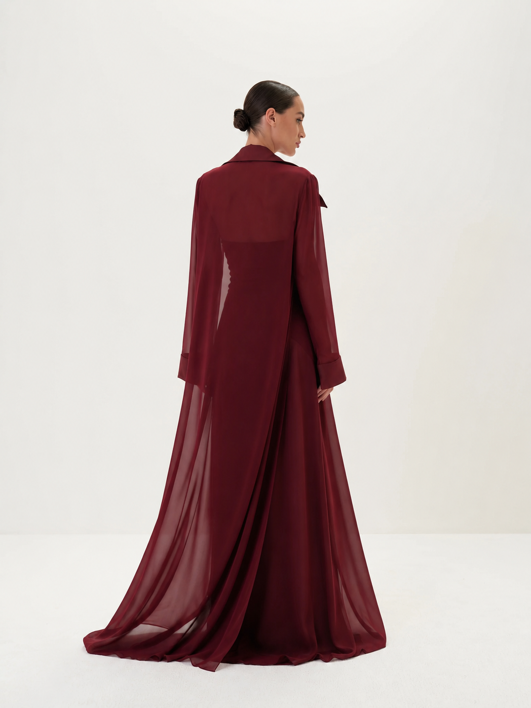 Amaya Satin Mesh Maxi Dress Set - Burgundy