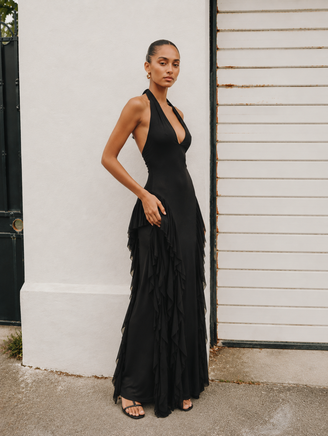 Caila Halter Ruffle Maxi Dress