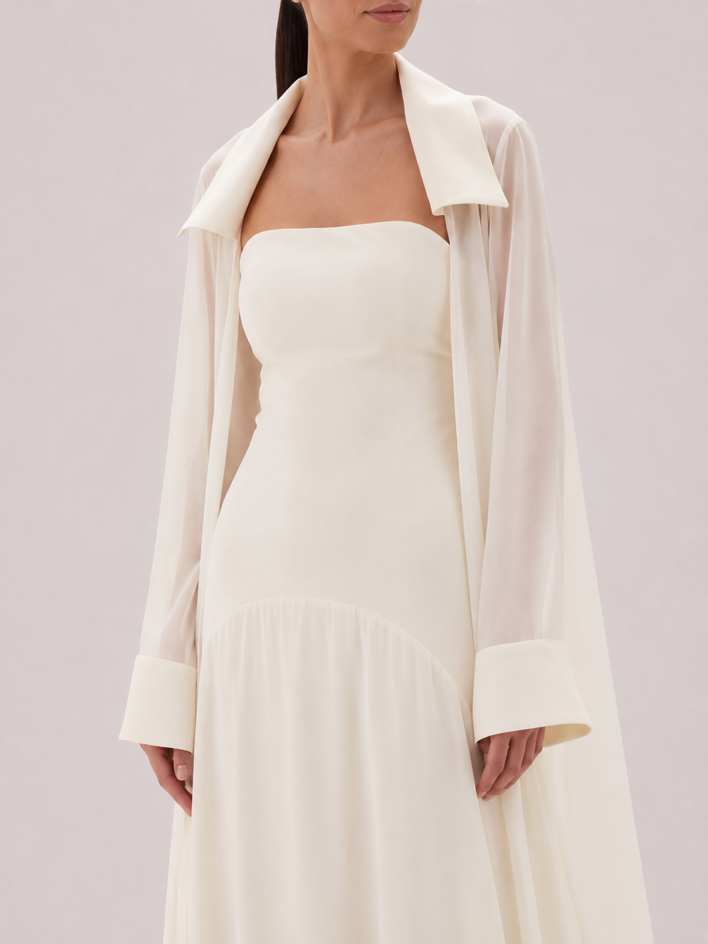 Amaya Satin Mesh Maxi Dress Set - Ivory