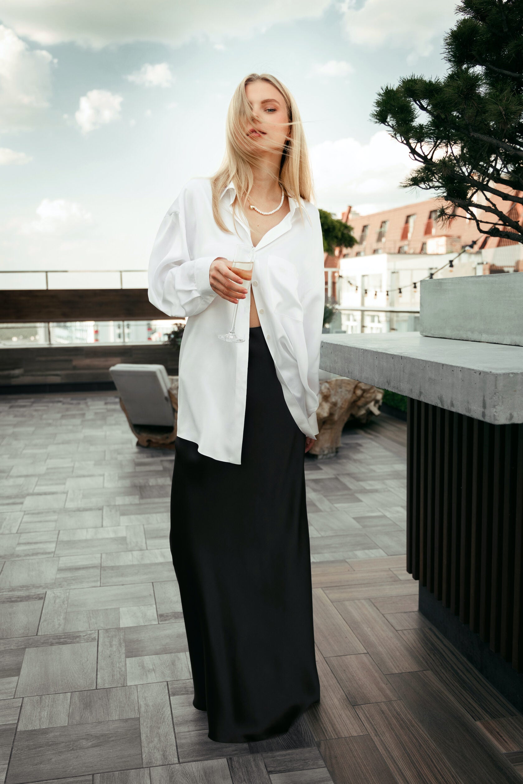 Alyssa Black silk satin maxi skirt