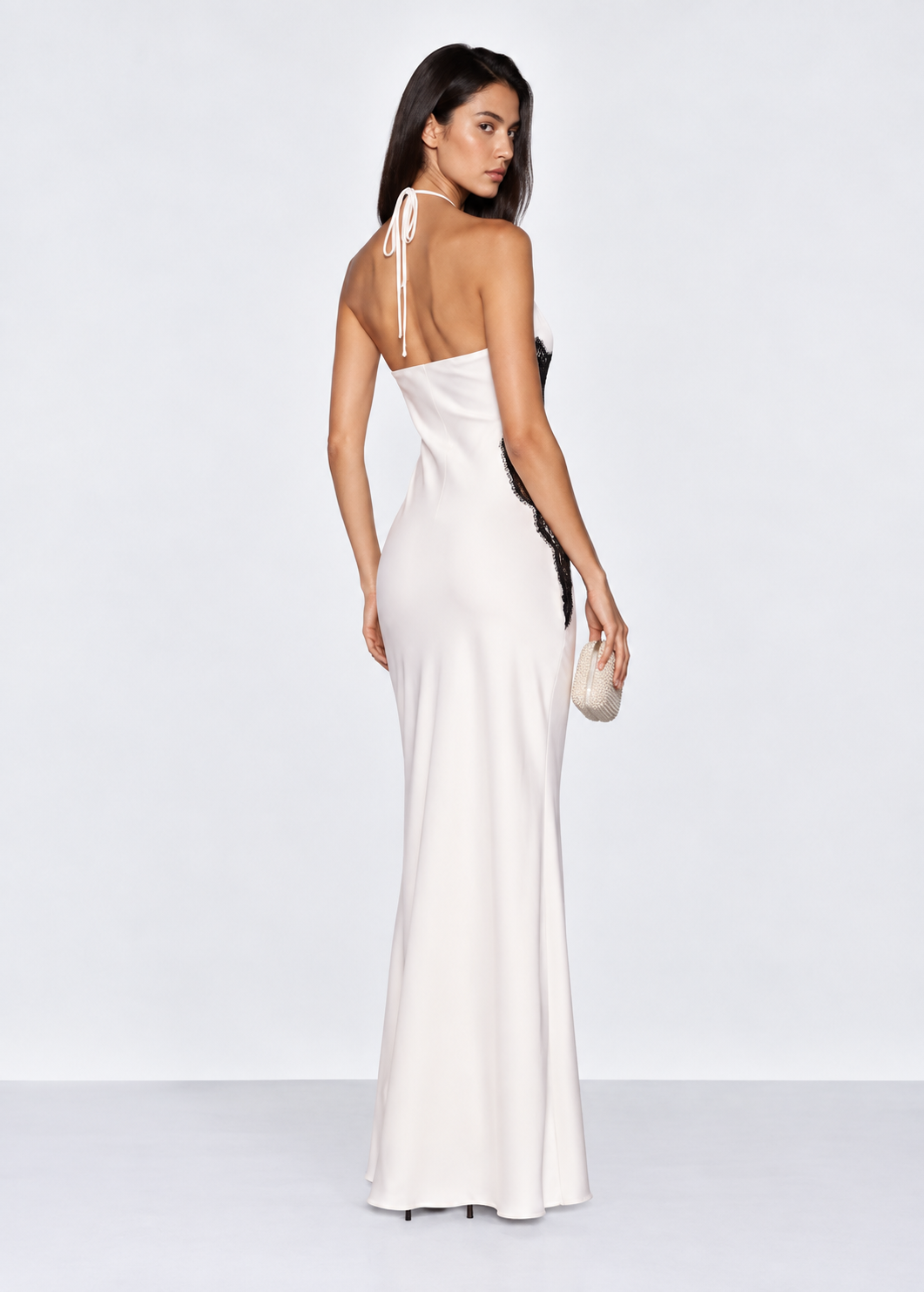 Yulia Satin Halter Lace Maxi Dress
