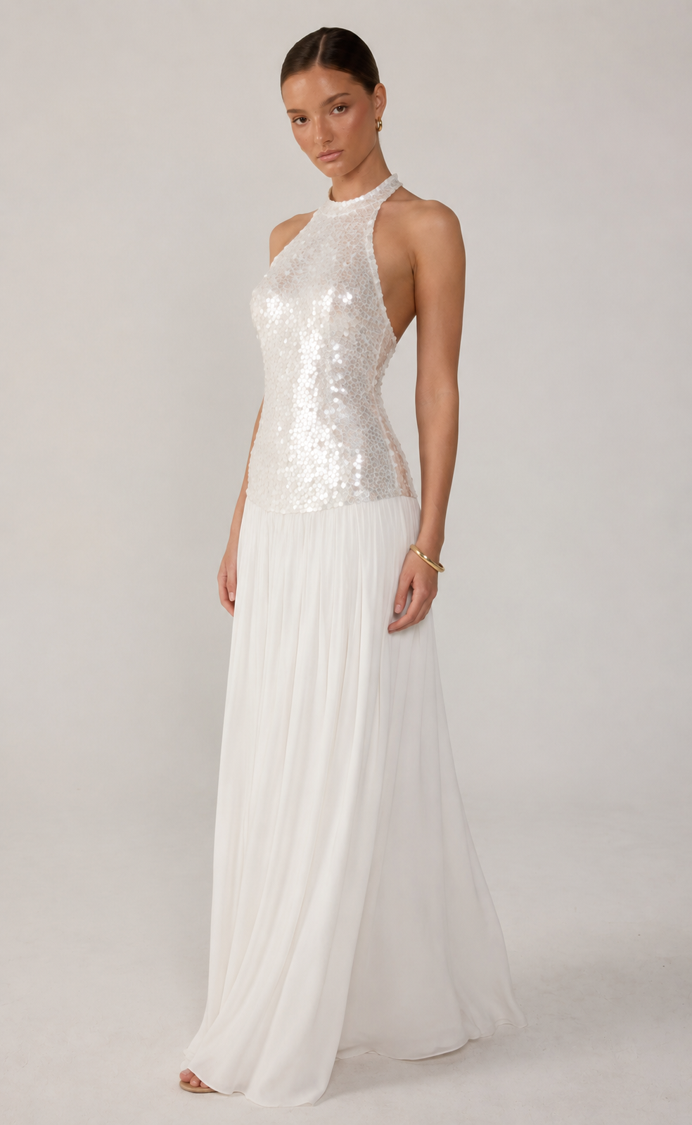 Yuri Sequin Draped Maxi Dress