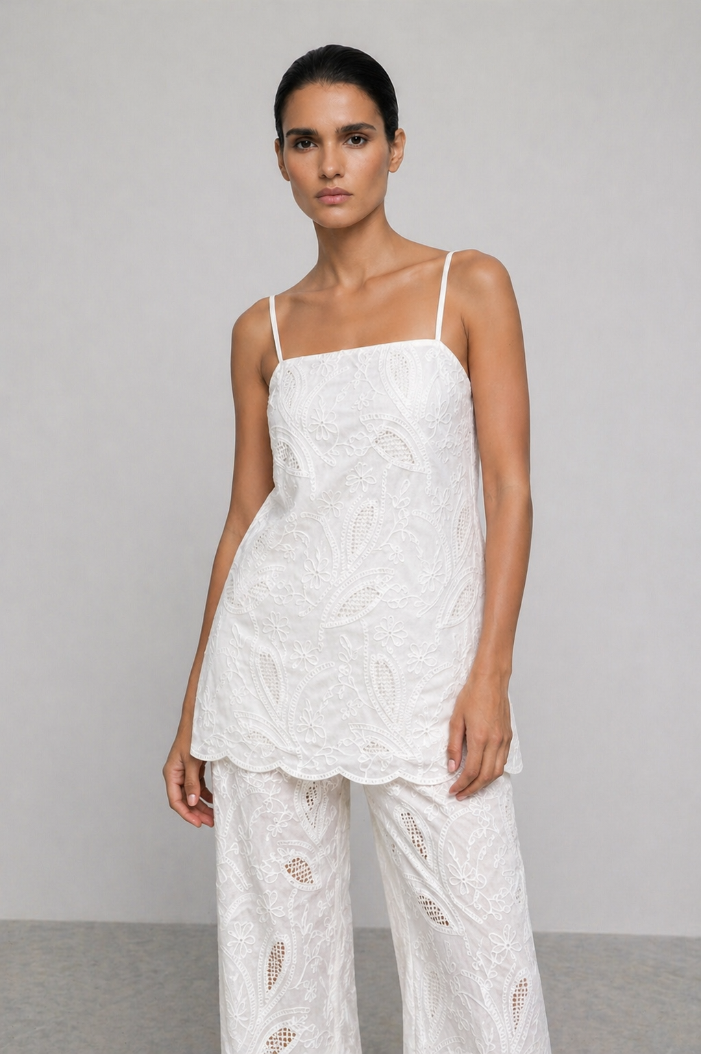 Beatrice Embroidered Lace Camisole & Pants Set