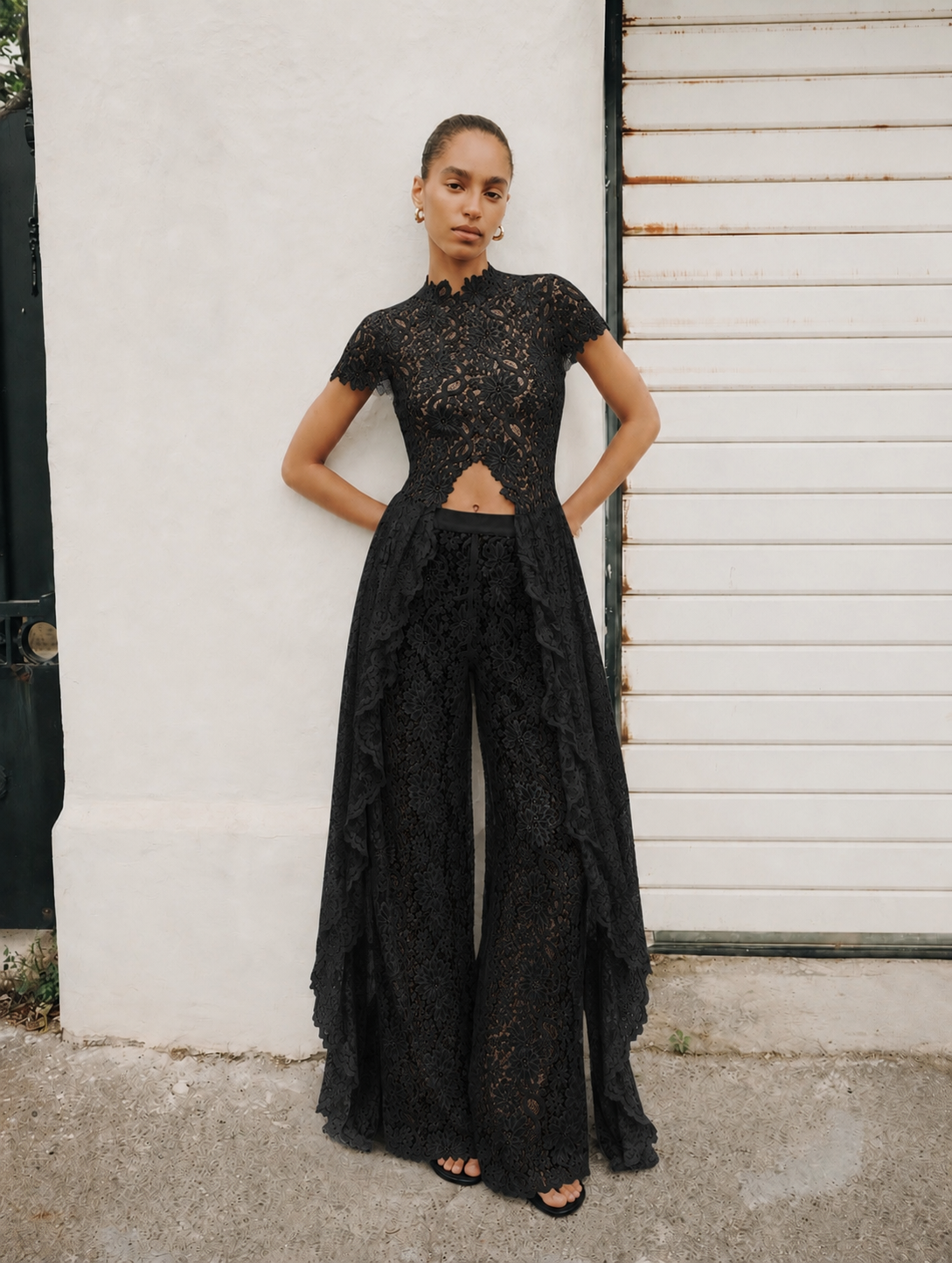 Loana Lace Top & Pants Set - Black