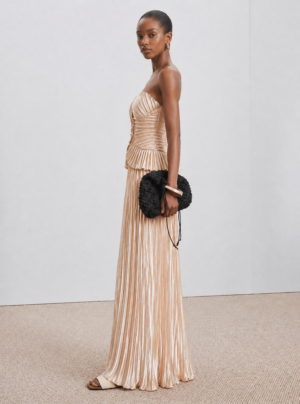 Sofia Pleated Maxi Dress Champagne