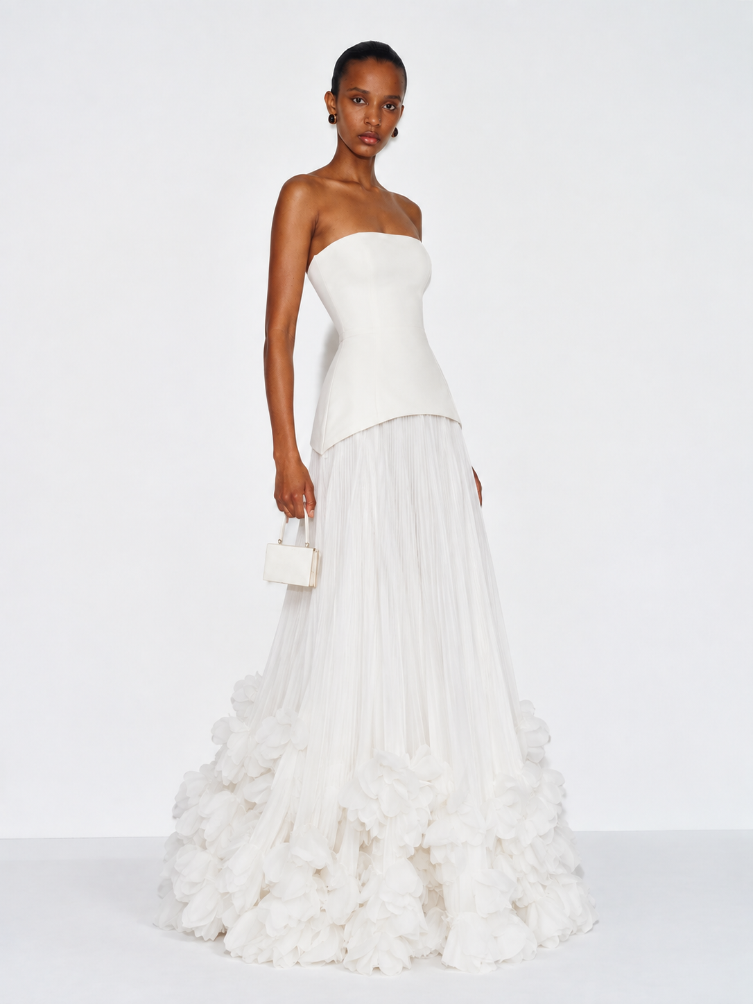 Marbella Floral Pleated Corset Maxi Dress - White