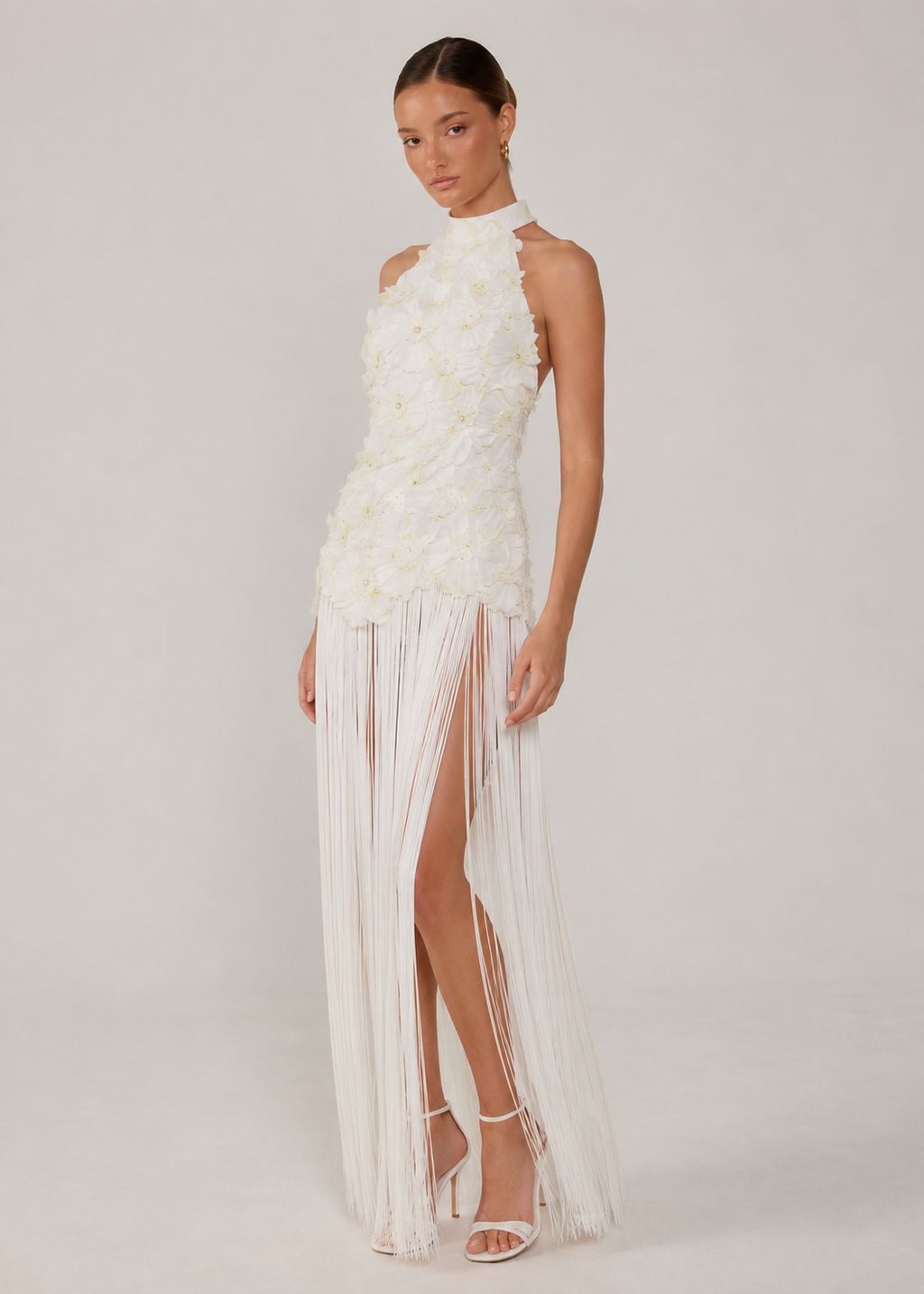 Elaria Floral Fringe Maxi Dress - White