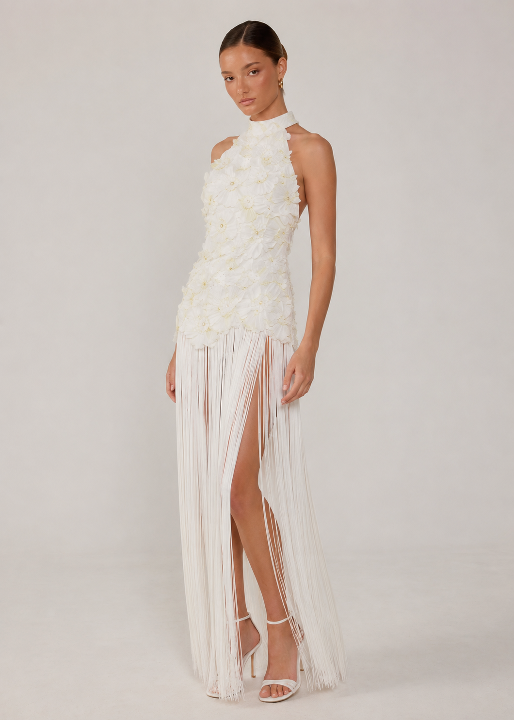 Elaria Floral Fringe Maxi Dress - White