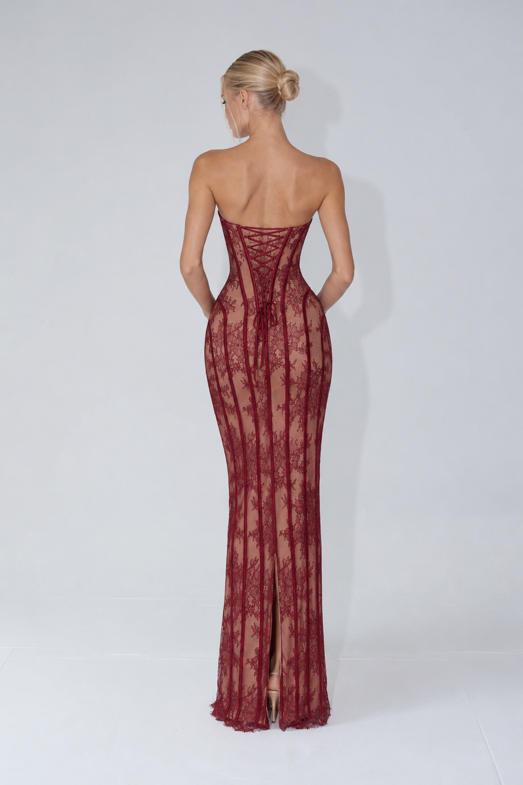 Layla Lace Corset Maxi Dress - Red