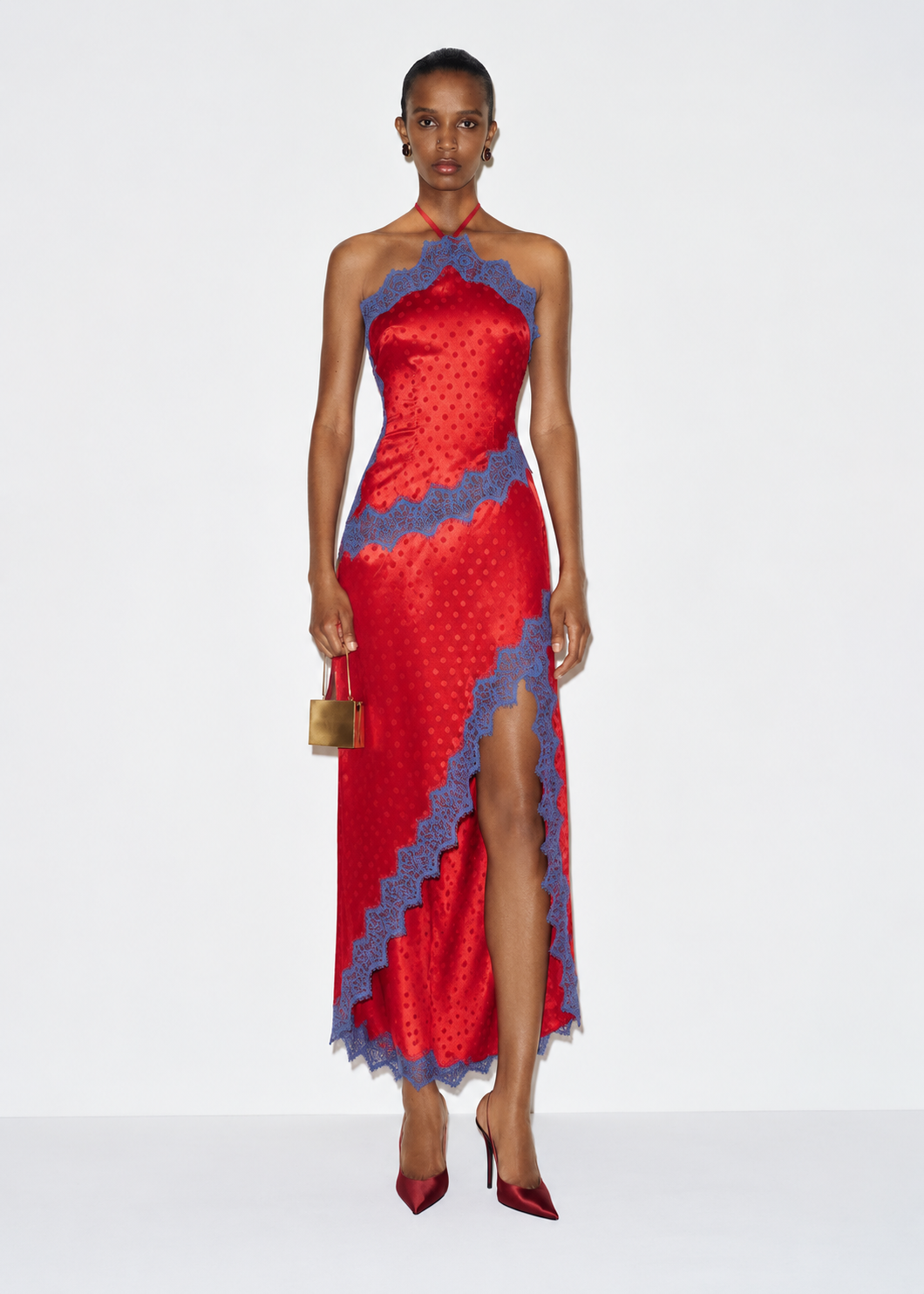 Nomi Satin Lace Midi Dress