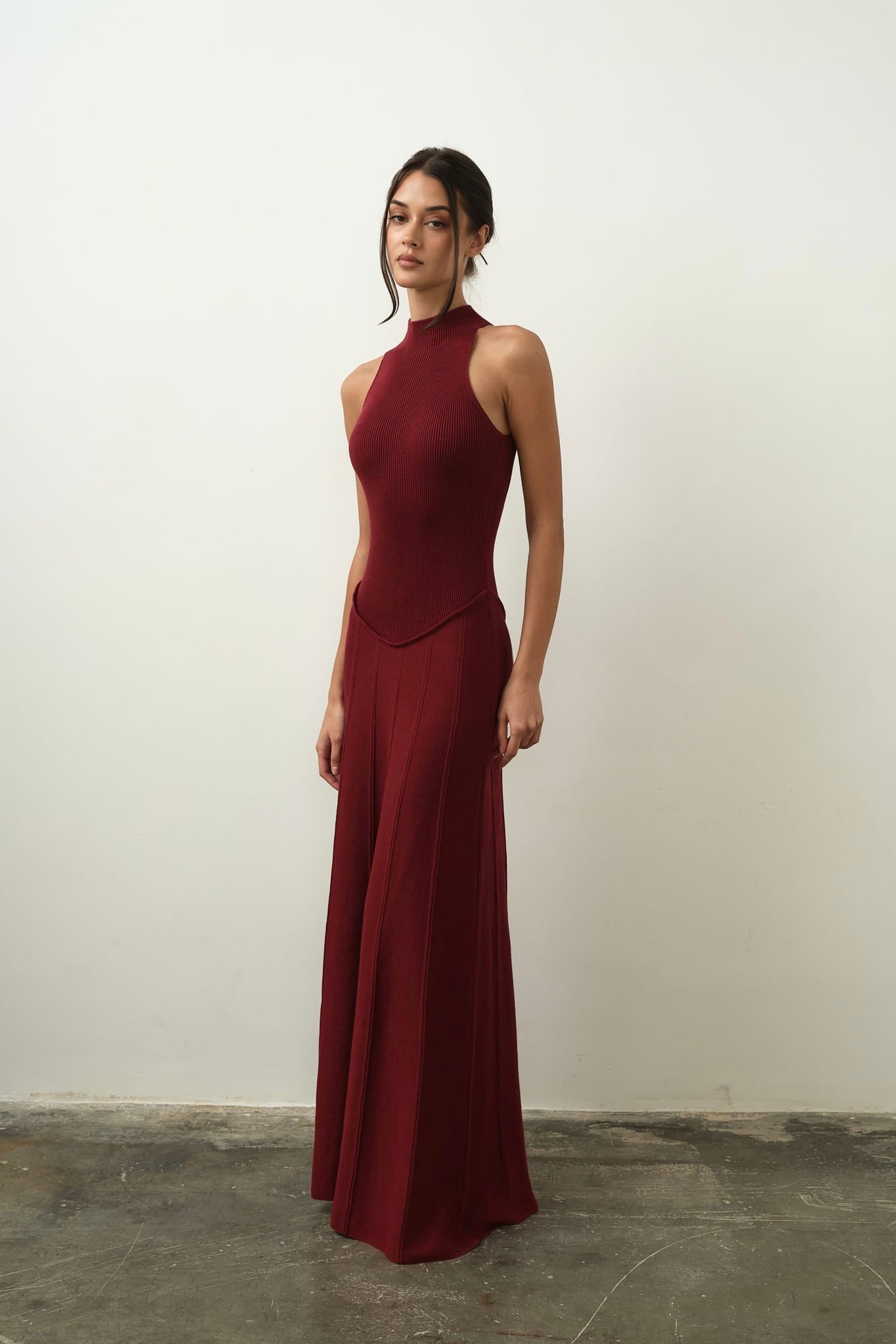Asteri Maxi Dress in Cotton Knit - Burgundy