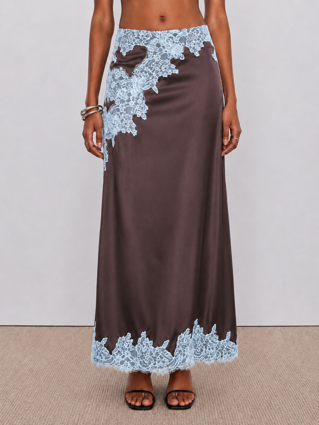 Kelsey Satin Lace Skirt - Brown