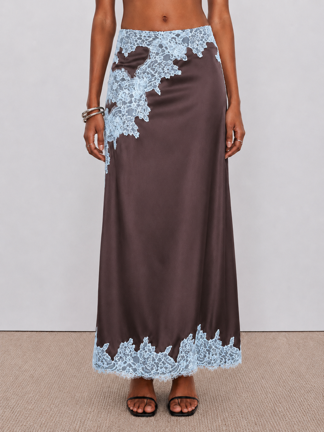 Kelsey Satin Lace Skirt - Brown