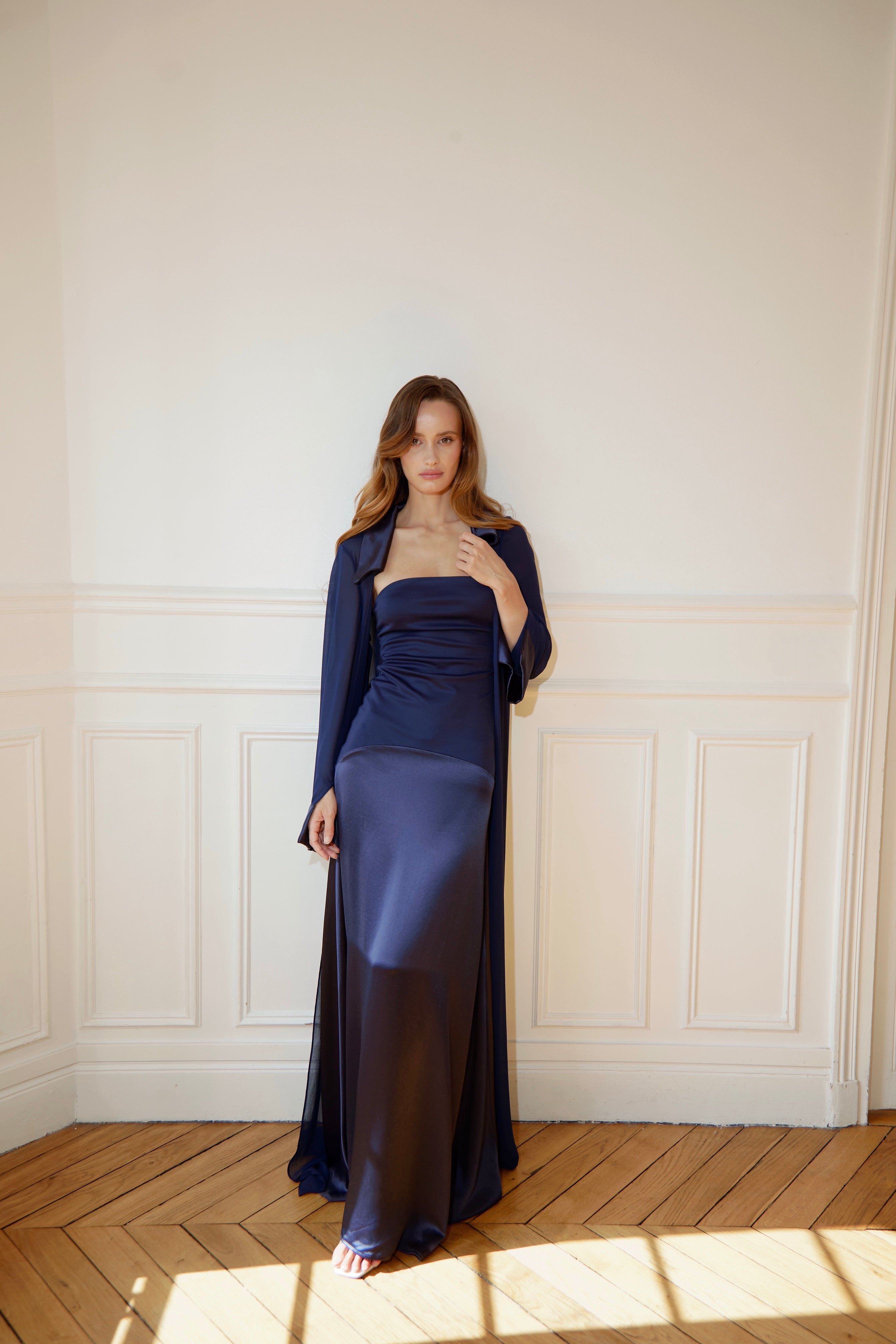 Amira Jacket & Dress Set in Naia™ Satin - Navy