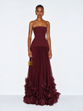 Marbella Floral Pleated Corset Maxi Dress - Burgundy