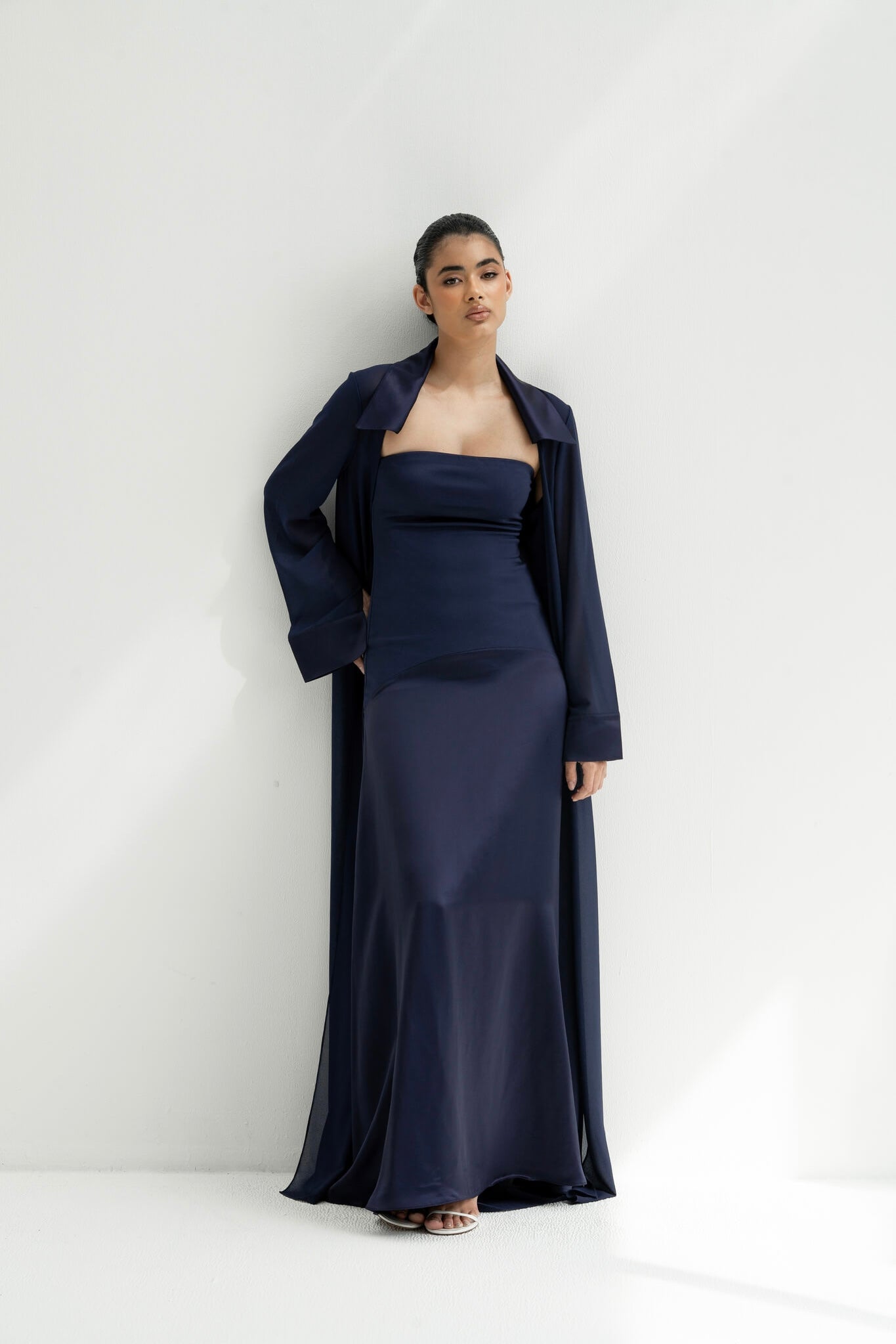 Amira Jacket & Dress Set in Naia™ Satin - Navy