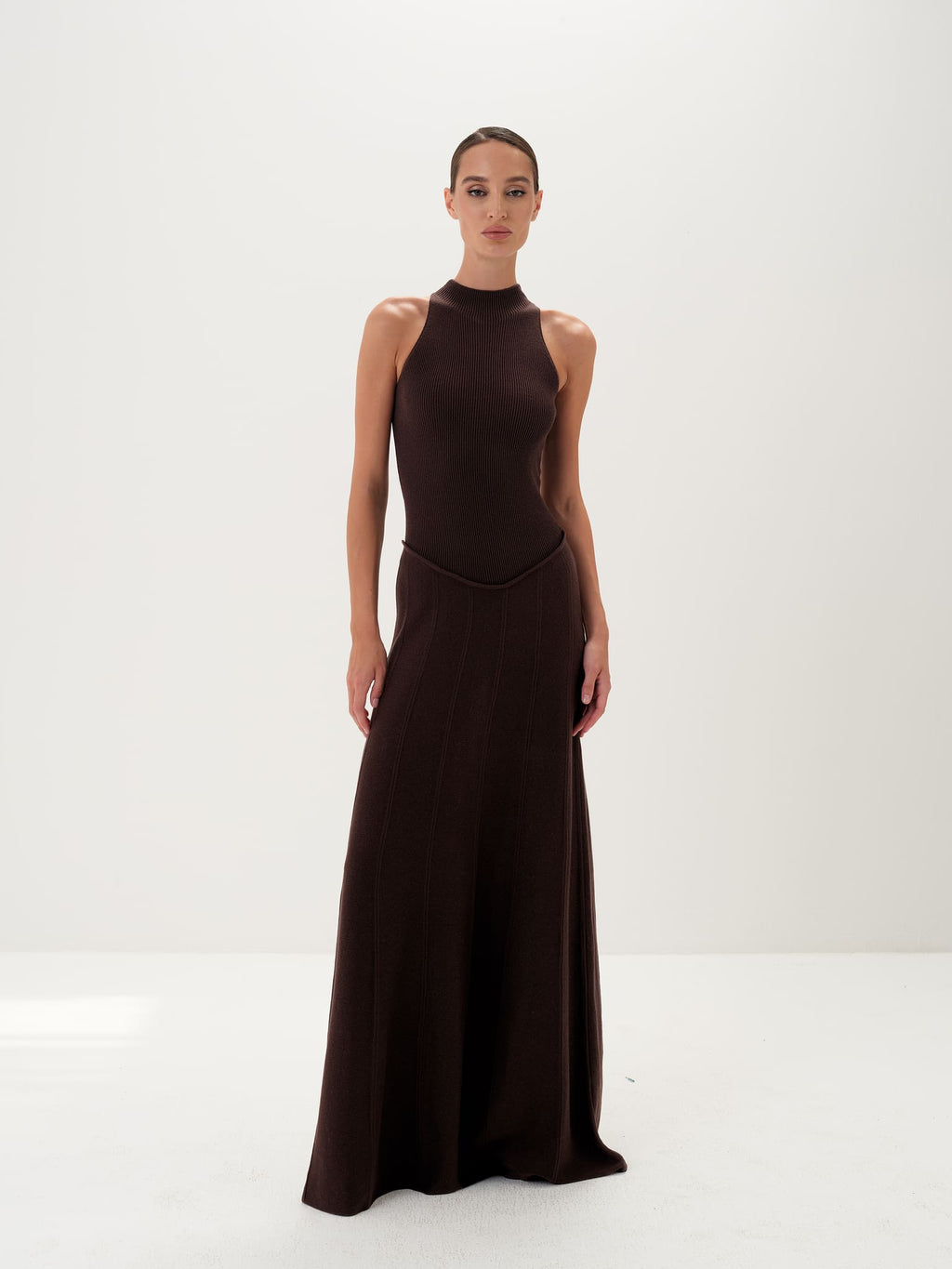 Asteri Maxi Dress in Cotton Knit - Burgundy