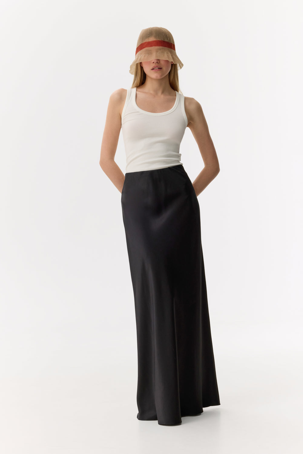 Alyssa Black silk satin maxi skirt