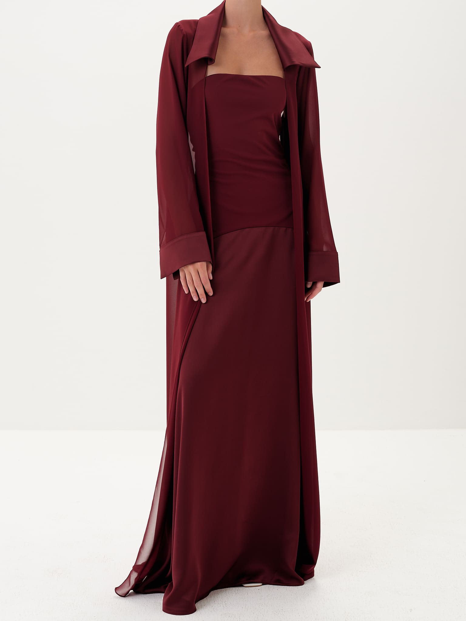 Amira Jacket & Dress Set in Naia™ Satin - Burgundy