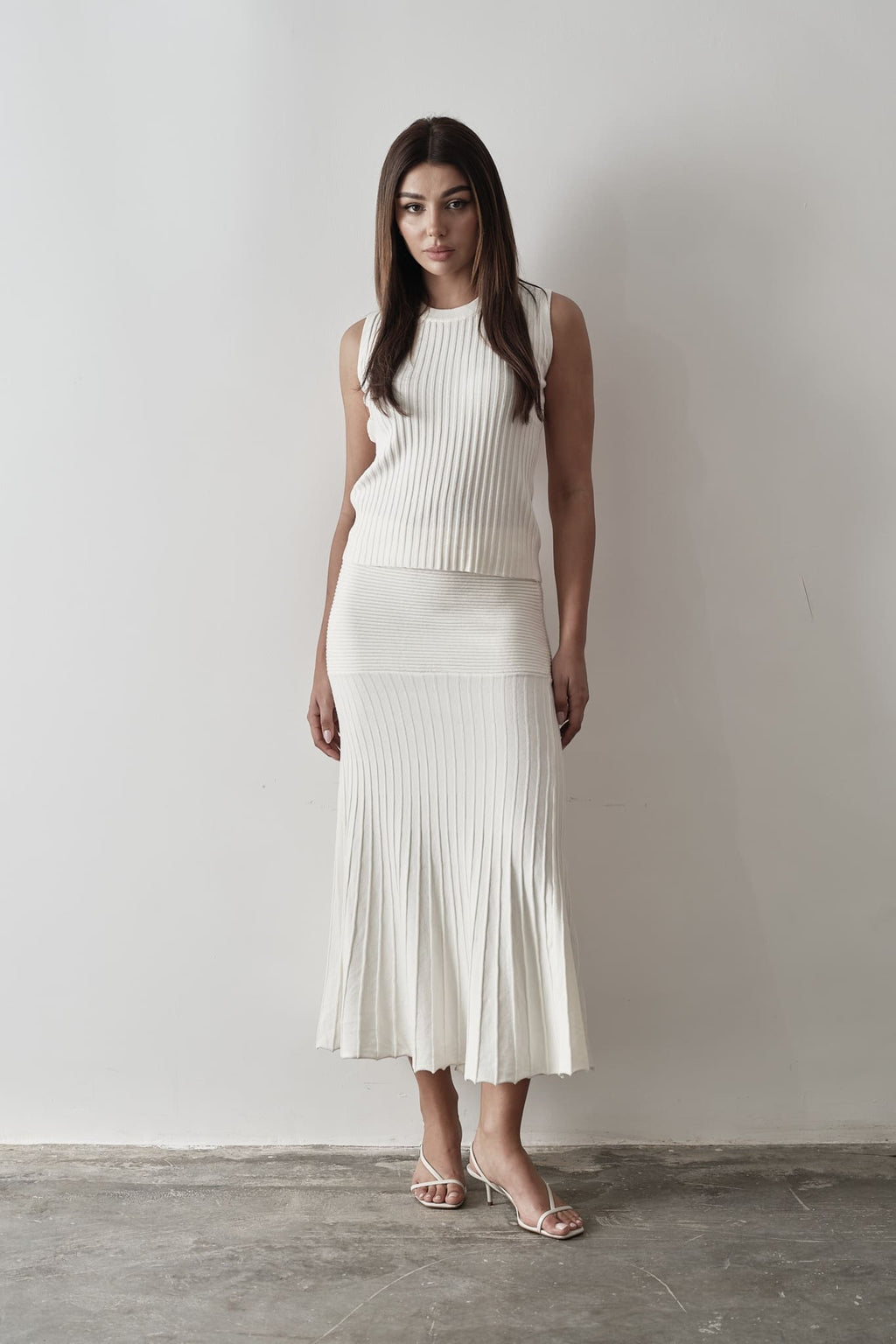 Andrea High Neck Top & Pleated Midi Skirt Set